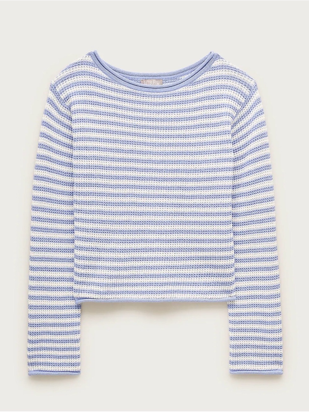J.Crew Boatneck Sweater in Stripe Watercolor Blue Ivory Cotton Linen Blend Small